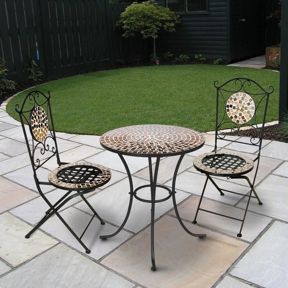 Silver & Stone Mosaic Bistro Table Set 3 Piece - Rose Gold Mirror Finish