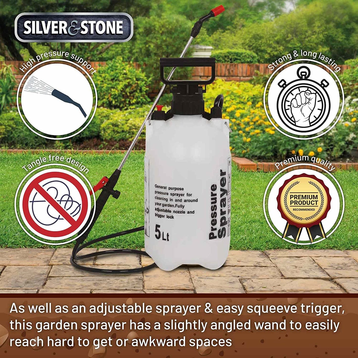 Silver & Stone Pump Action Pressure Sprayer 5 Litre