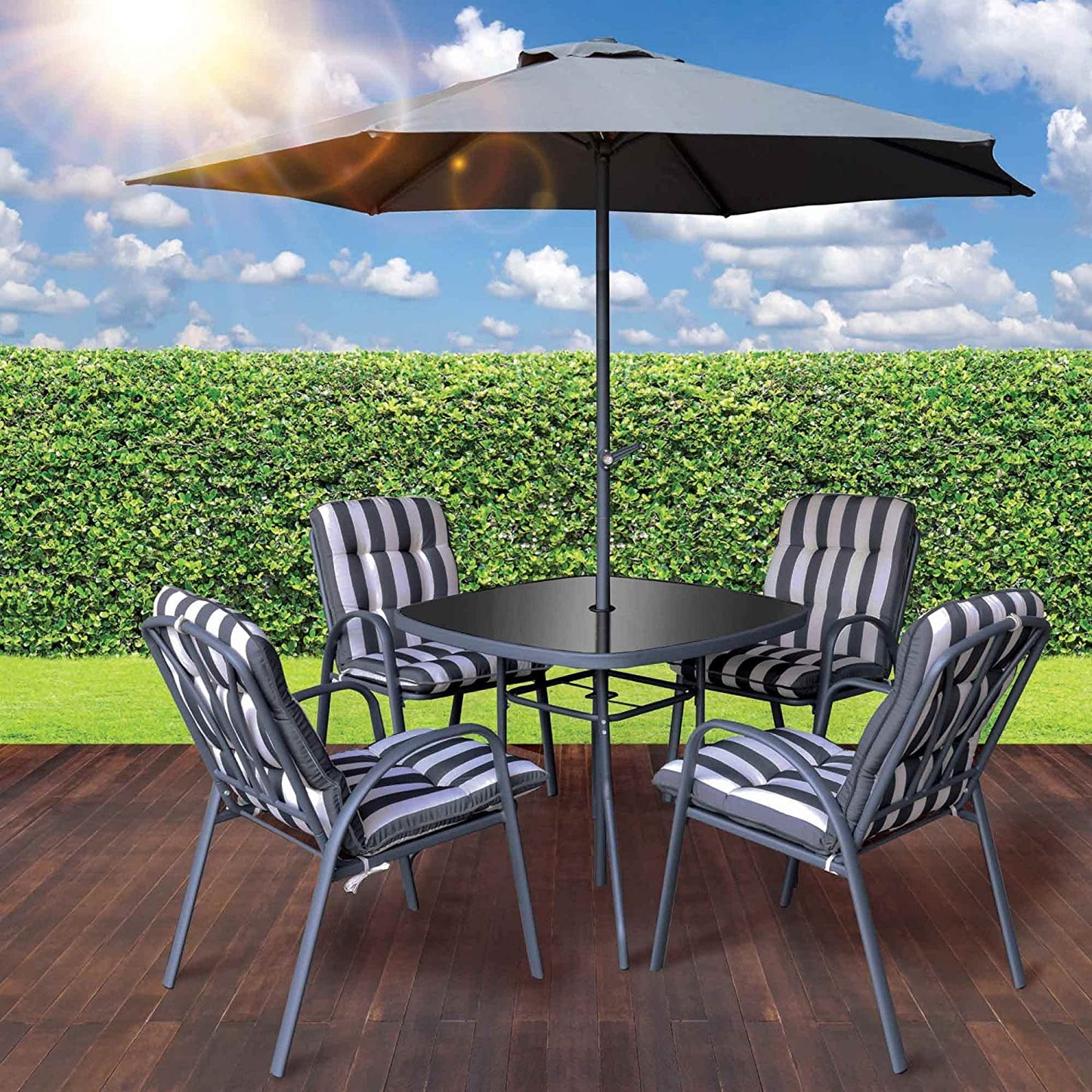 Windsor Premium Padded Garden Furniture Set - 6 Piece Table & Chairs