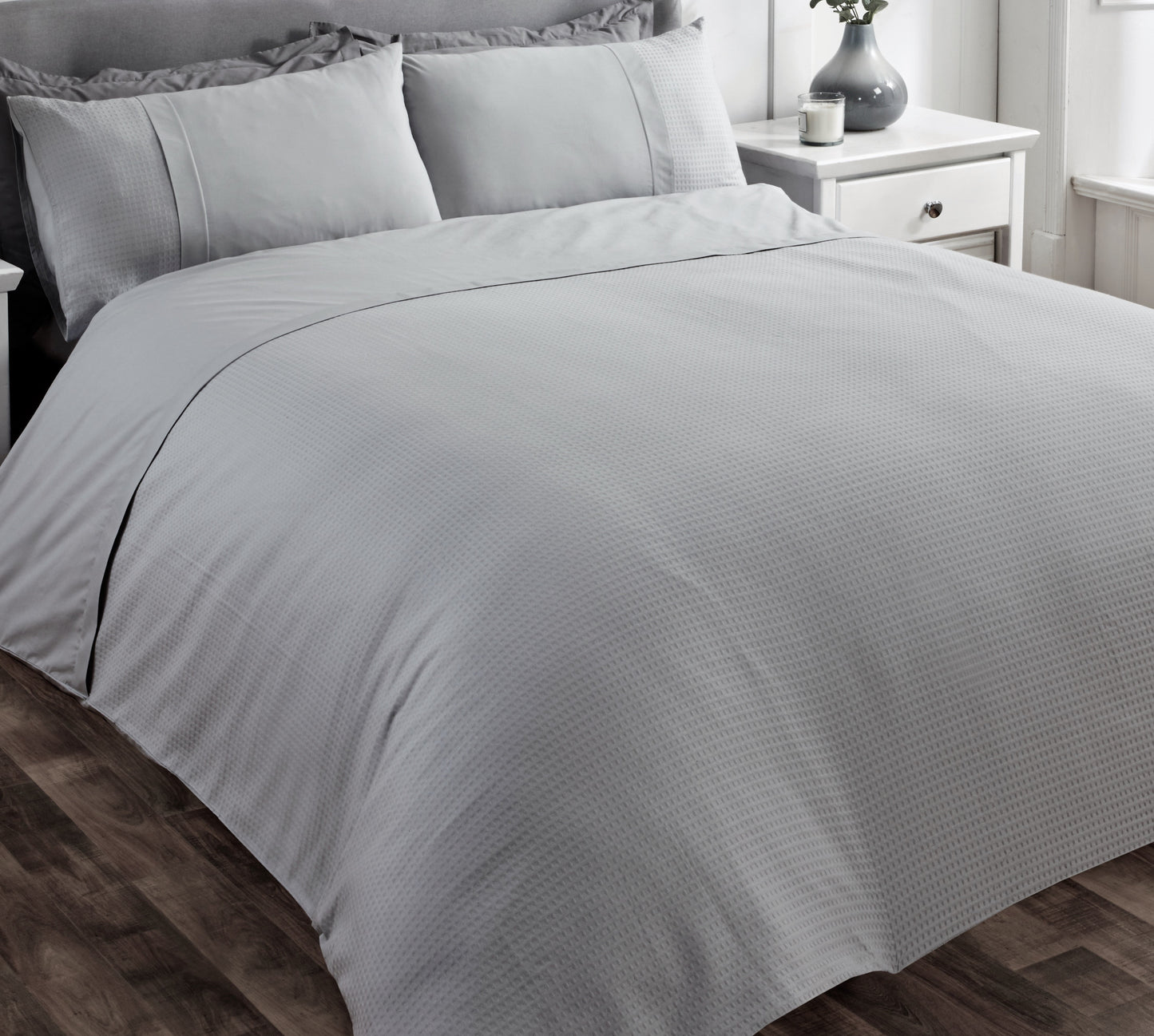 Waffle 100 % Cotton Duvet Set - Silver