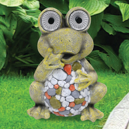 Silver & Stone Outdoor Solar Frog Ornament Pebble Effect
