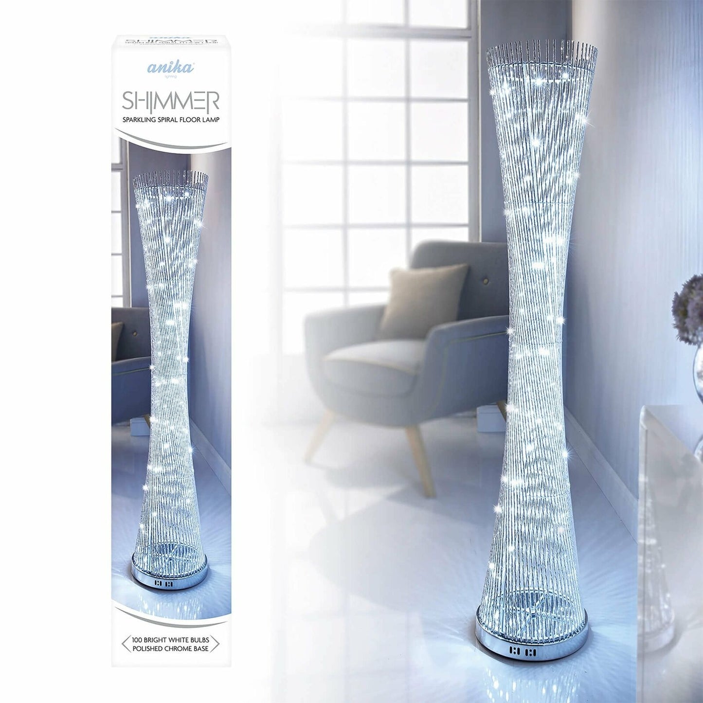 Anika 145cm Aluminium Metal Bright White LED Spiral Lounge Floor Light Lamp