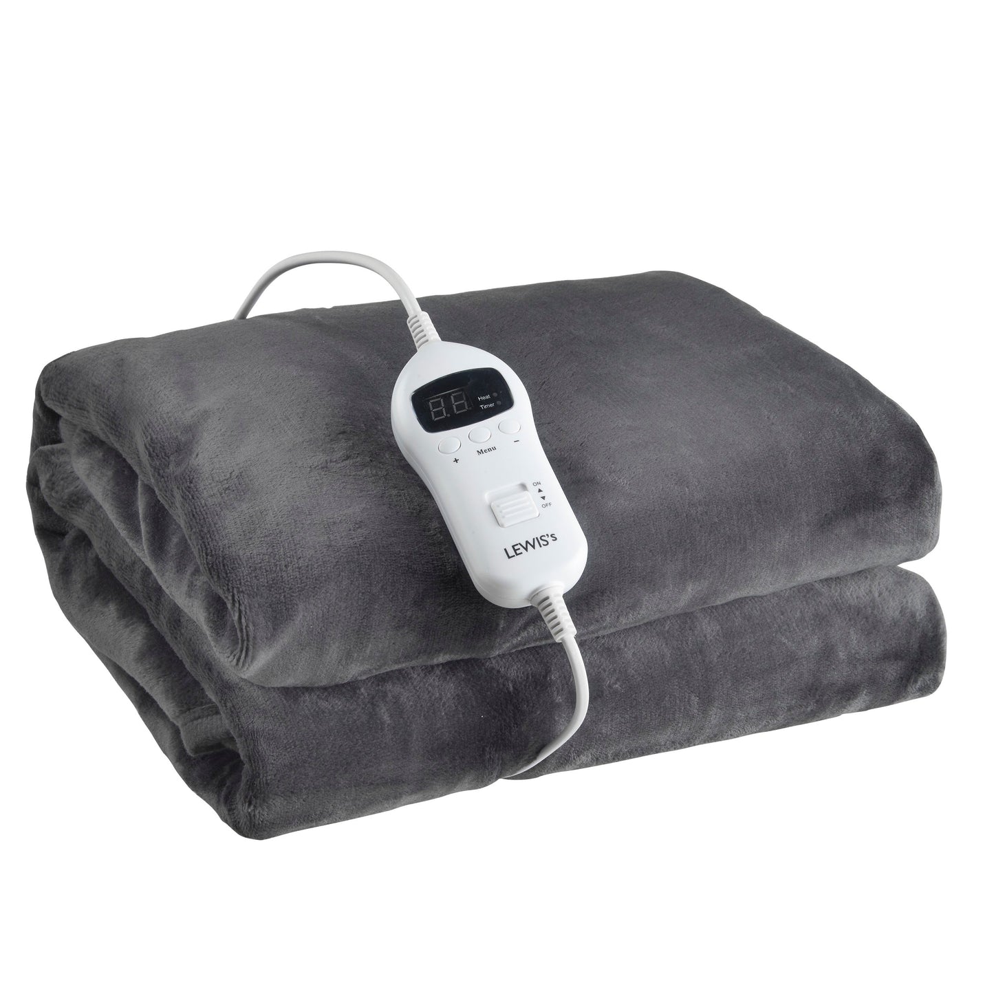 LEWIS'S Luxury Electric Heated Fleece Throw Blanket 130CM x 160CM Grey or Dark Charcoal