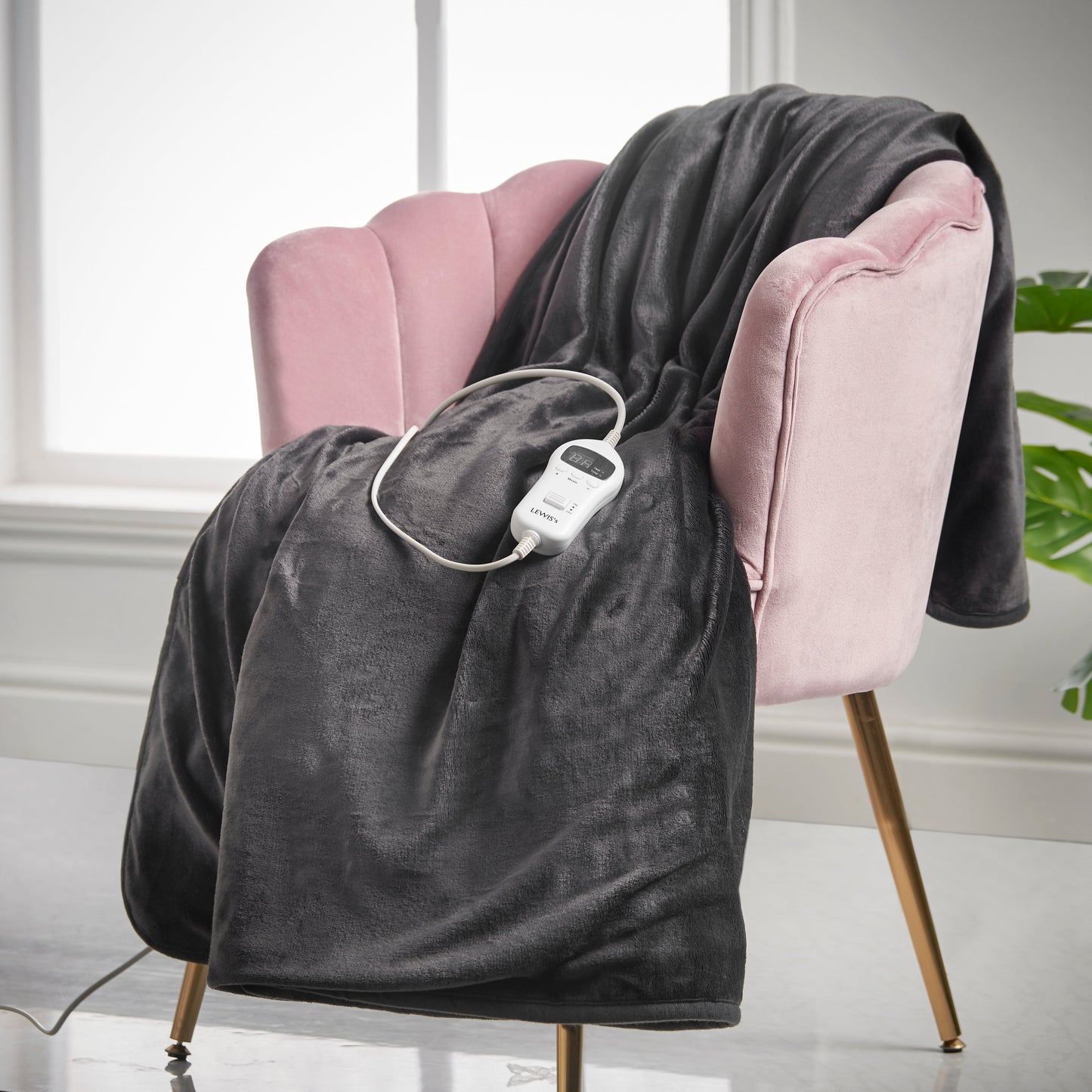 LEWIS'S Luxury Electric Heated Fleece Throw Blanket 130CM x 160CM Grey or Dark Charcoal