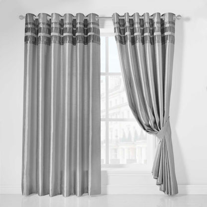 Denver Lined Eyelet Curtains - Silver