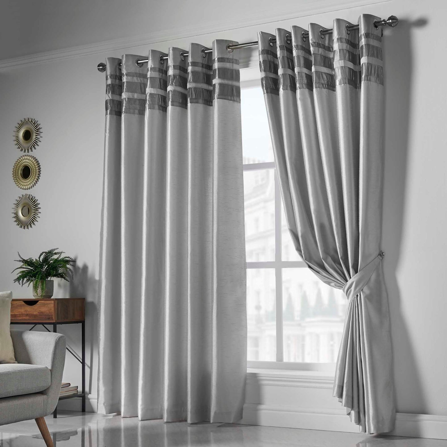 Denver Lined Eyelet Curtains - Silver