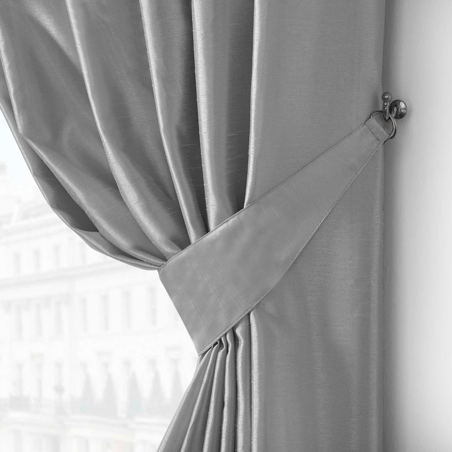 Denver Lined Eyelet Curtains - Silver