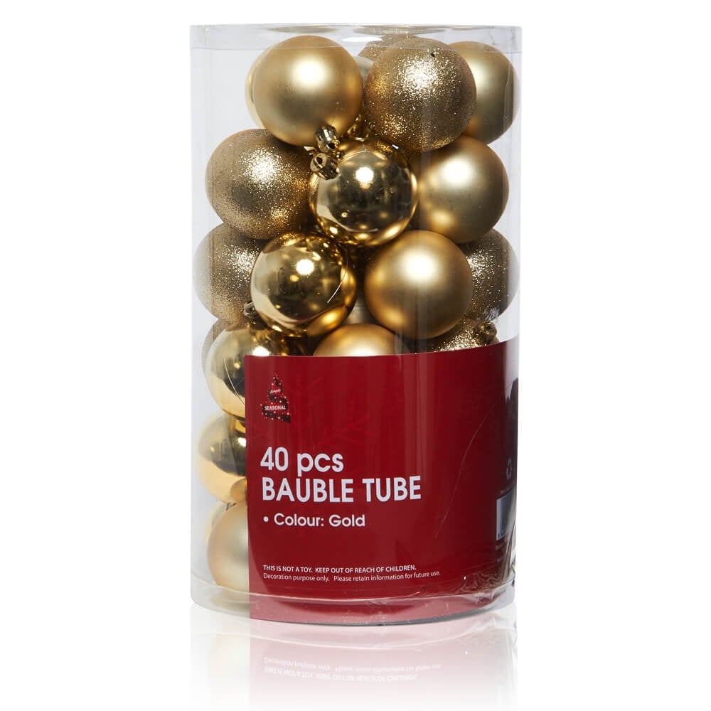 Gold Christmas Tree Bauble Tube - 40 Piece