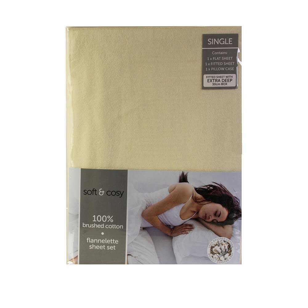 Brushed Cotton Sheet Set - Cream