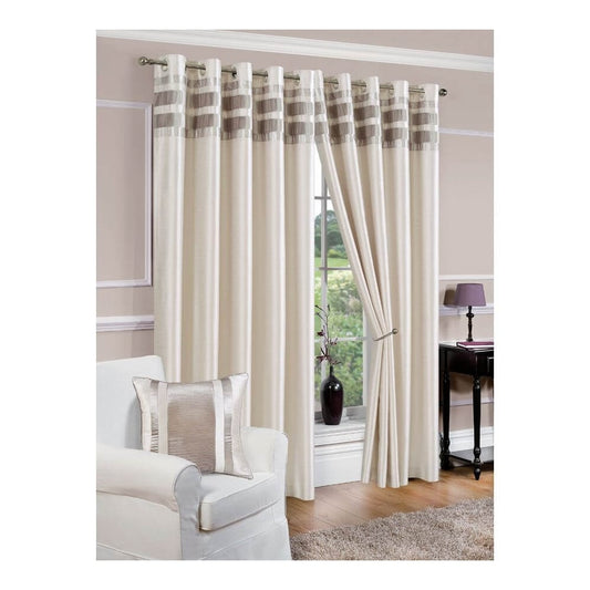 Denver Lined Eyelet Curtains - Ivory