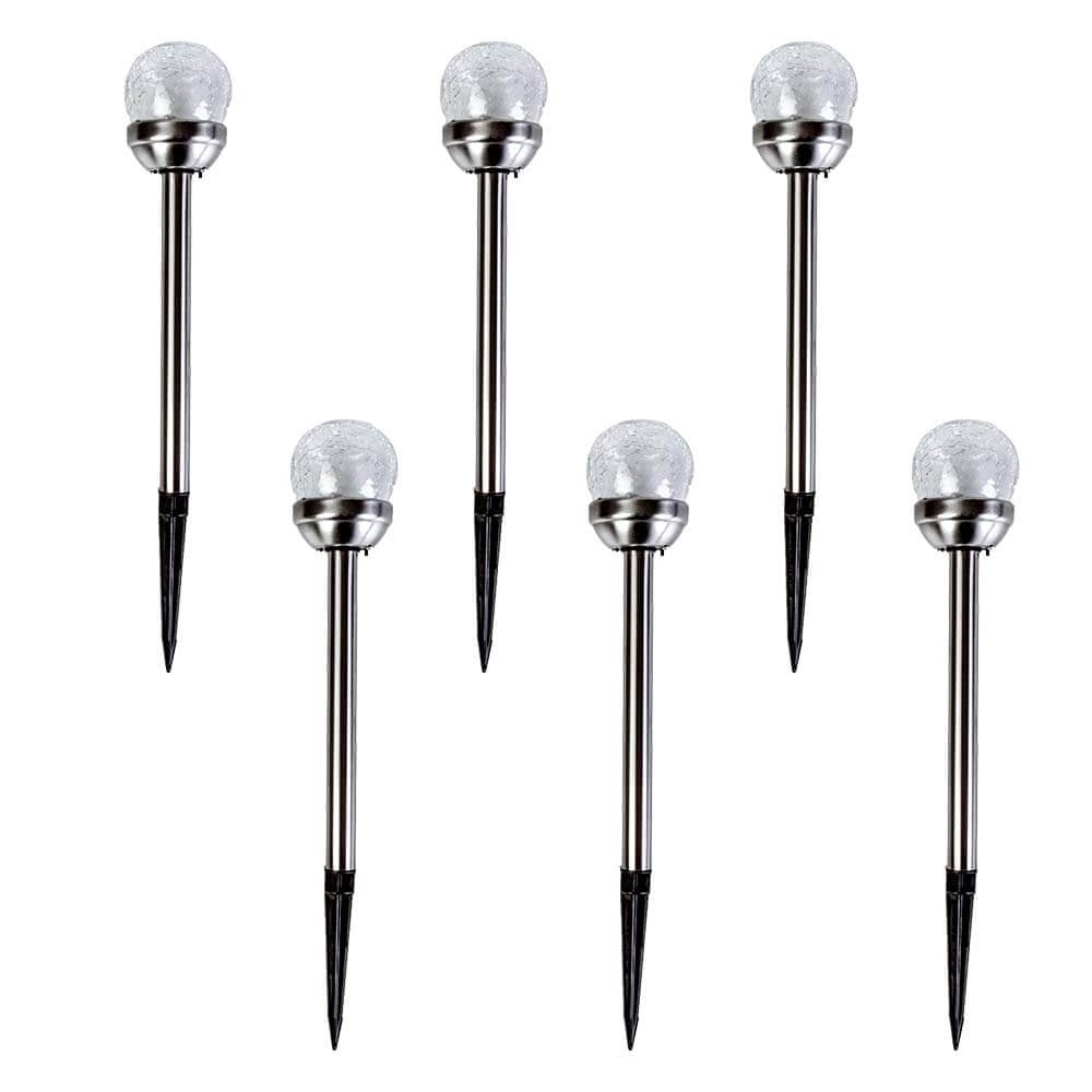 Silver & Stone Solar Powered Crackle Ball Stakes Pack Of 6 Colour Changing