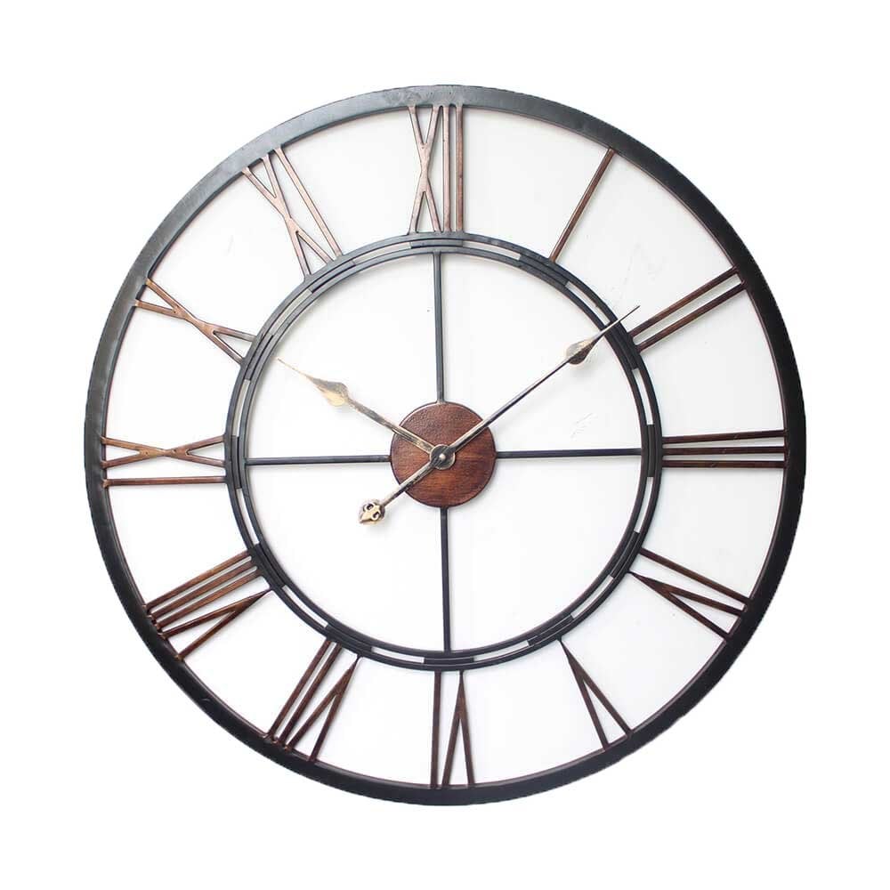 Wall Clock with Iron Frame Black and Gold 70.5cm