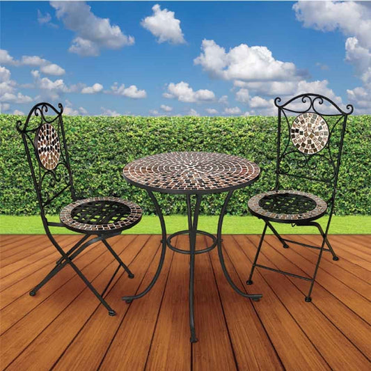 Silver & Stone Mosaic Bistro Table Set 3 Piece - Rose Gold Mirror Finish