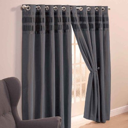 Denver Lined Eyelet Curtains - Charcoal