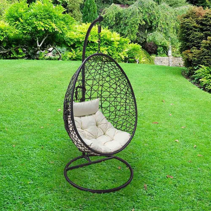 Silver & Stone Hanging Cocoon Rattan Single Egg Chair - Black