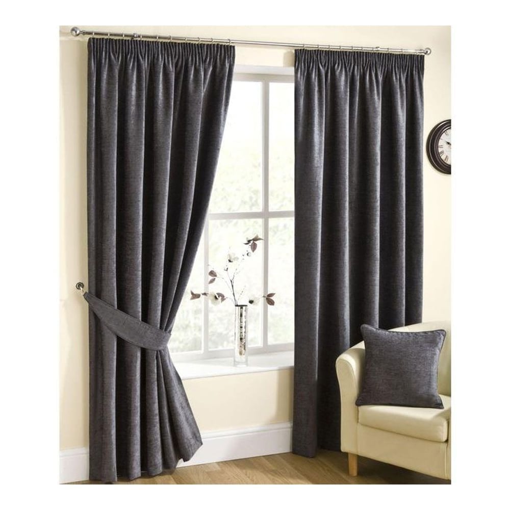 Buckingham Chenille Tape Curtains - Pewter