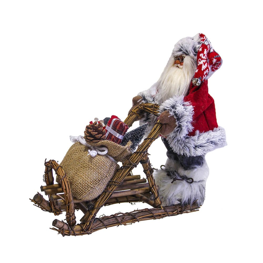30cm Red Wicker Sledge Santa Claus Father Christmas Xmas Festive Decoration