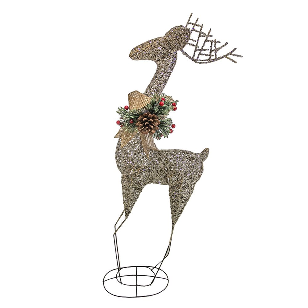 Christmas Sparkle Reindeer Standing Decoration with Bell in Gold Glitter