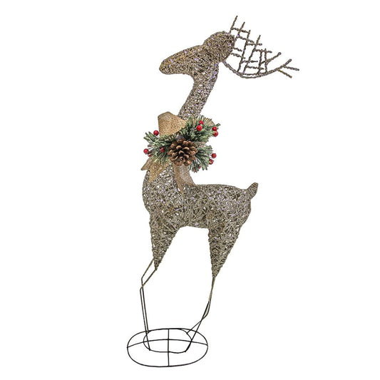 Christmas Sparkle Reindeer Standing Decoration with Bell in Gold Glitter