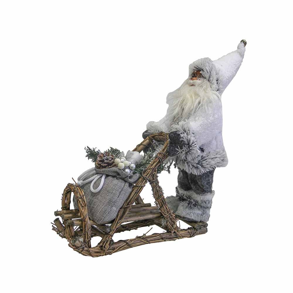30cm Grey Wicker Sledge Santa Claus Father Christmas Xmas Festive Decoration