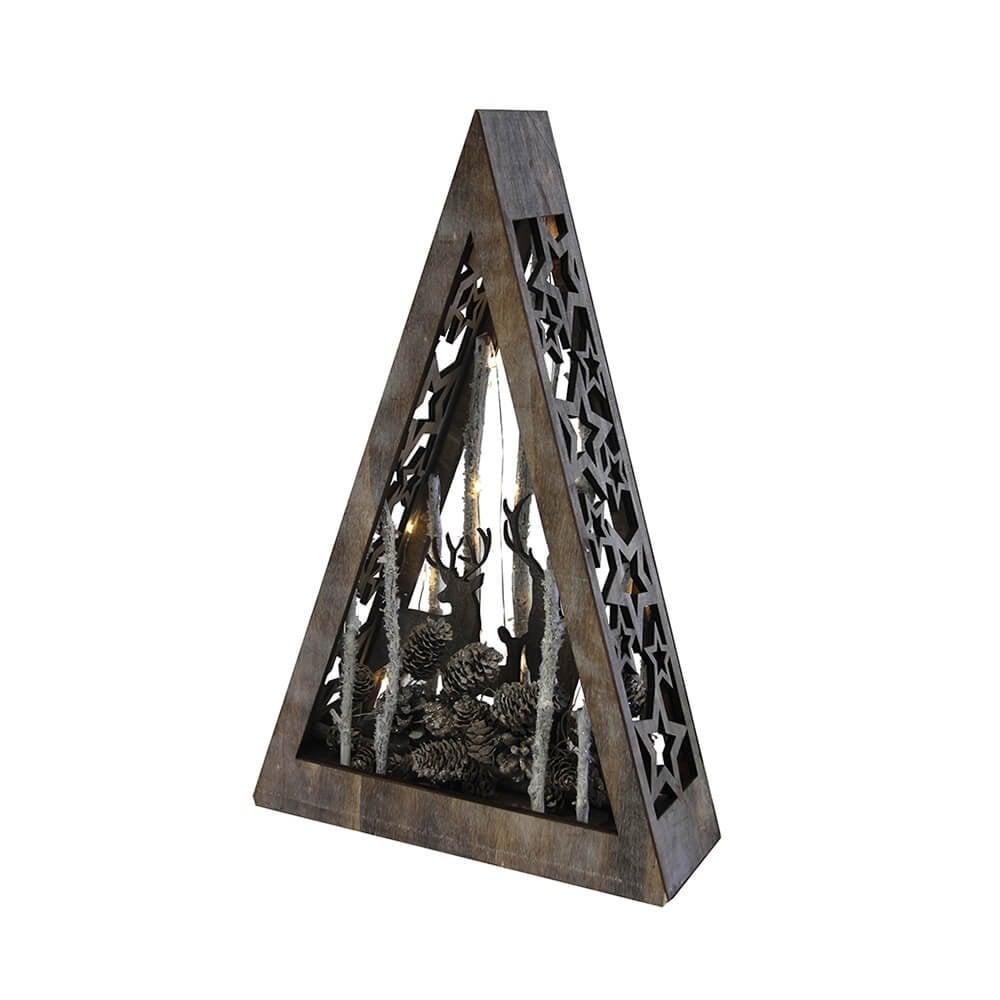 Wooden LED Light up Christmas Scene Triangle with Cut Out Design SizeL25xW8.7xH39.5cm