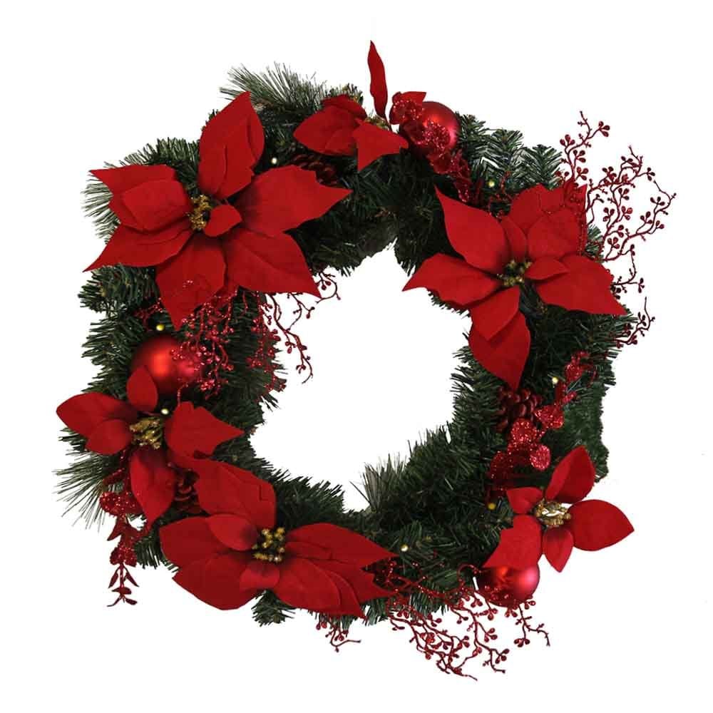 Pre-Lit Christmas Wreath with 20 Warm White LED Lights Decorated
