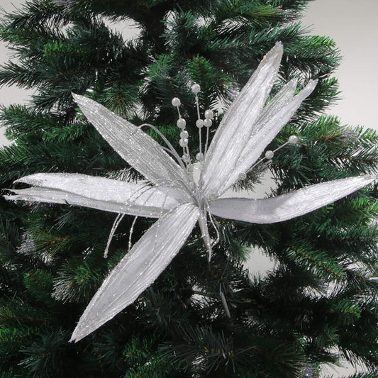 Christmas Sparkle Super Flower Decoration Glitter 45cm in Silver