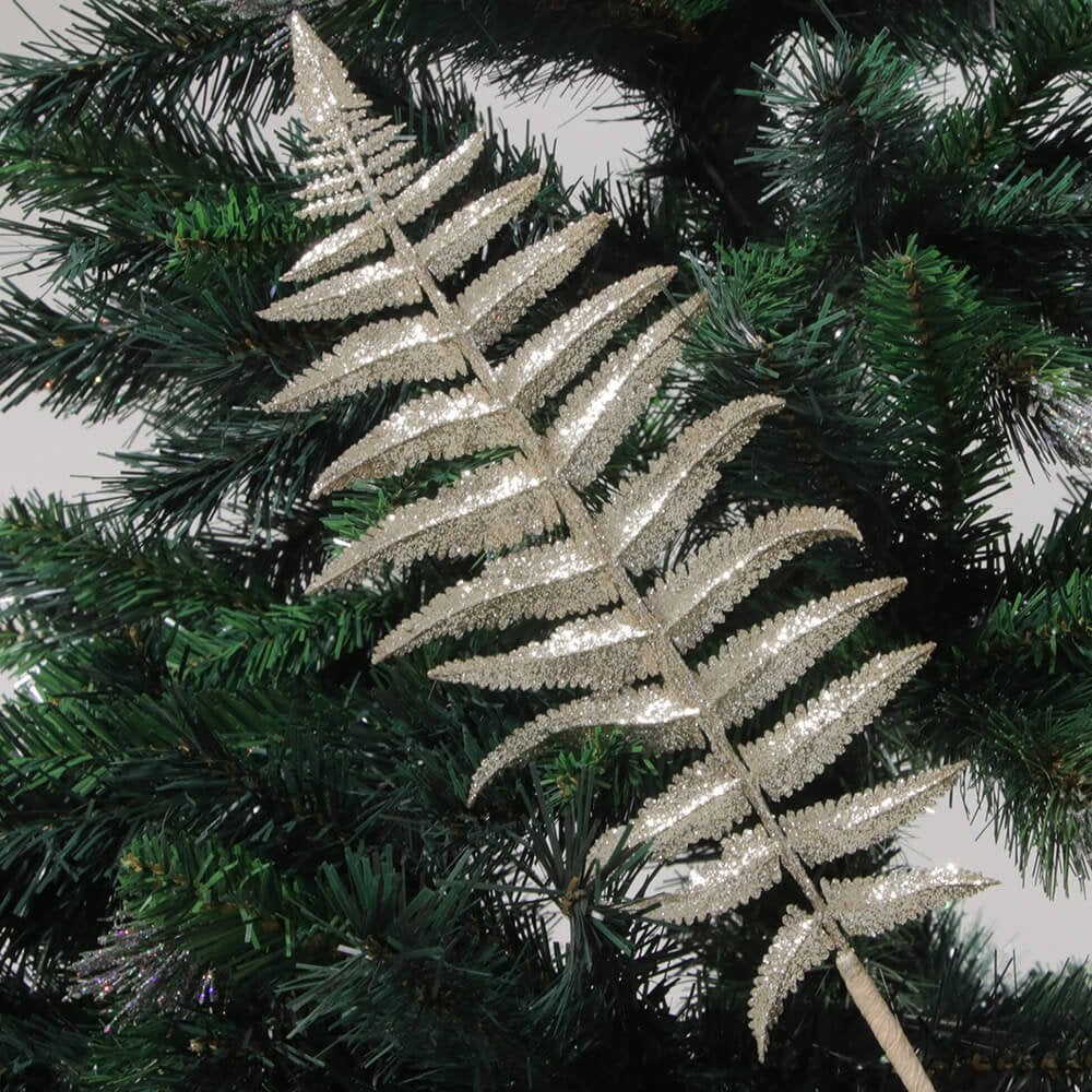 Large Feather Stem Pick Christmas Decoration - Champagne