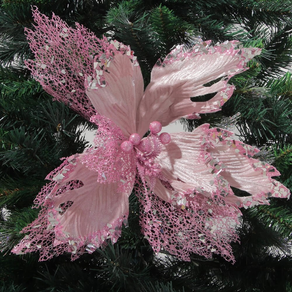 Luxury Stem Poinsettia Christmas Decoration - Pink