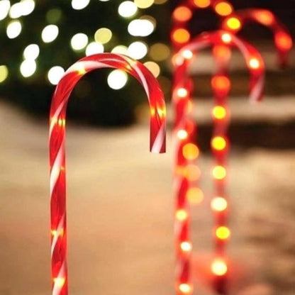 Christmas Sparkle Outdoor Candy Cane Stake Lights Pack of 4 in Red with 40 LEDS - Mains Operated
