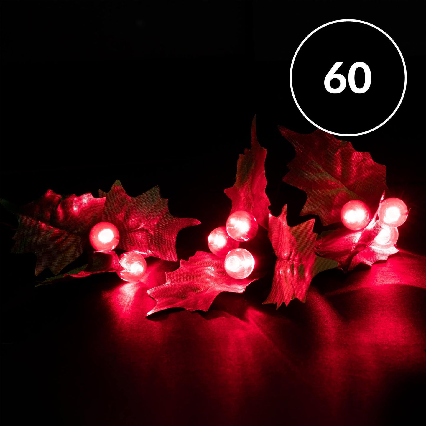 Christmas Sparkle Battery Operated Holly and Berry String Lights x 60