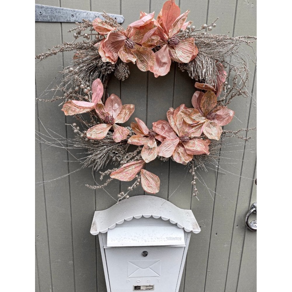 Glittered Pinecone and Magnolia Flower Wreath