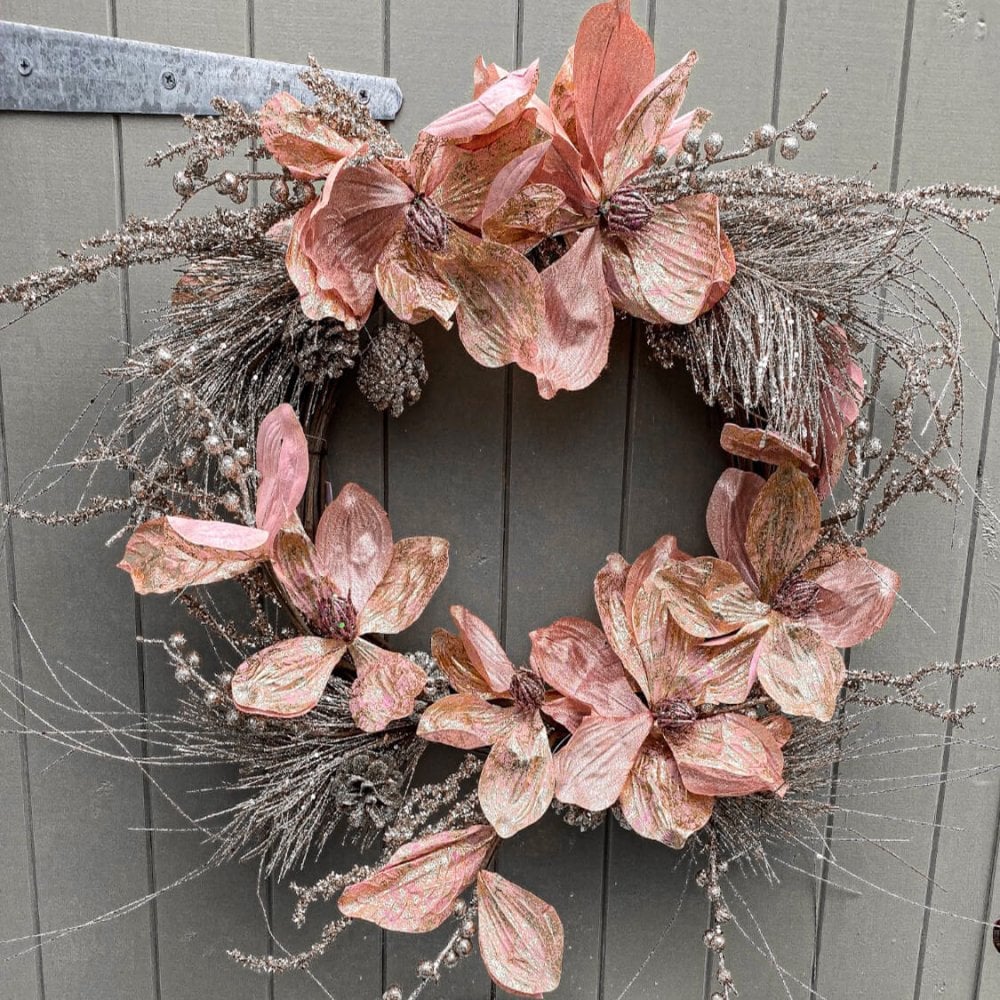 Glittered Pinecone and Magnolia Flower Wreath