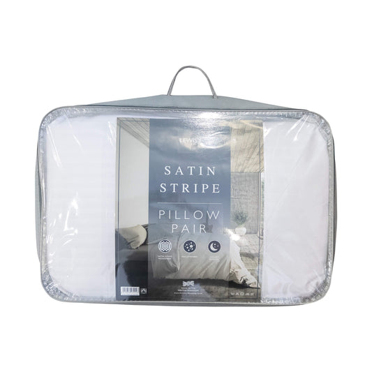 Pack of 2 Luxury Quality White Satin Stripe Microfibre Hollowfibre Pillow