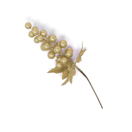 Christmas Sparkle Glittered Grape Stem Pick 28cm in Champagne