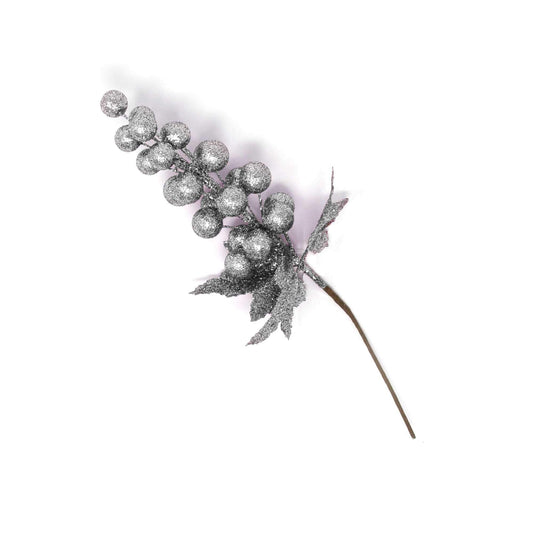 Glittered Grape Stem Pick Christmas Decoration - Silver