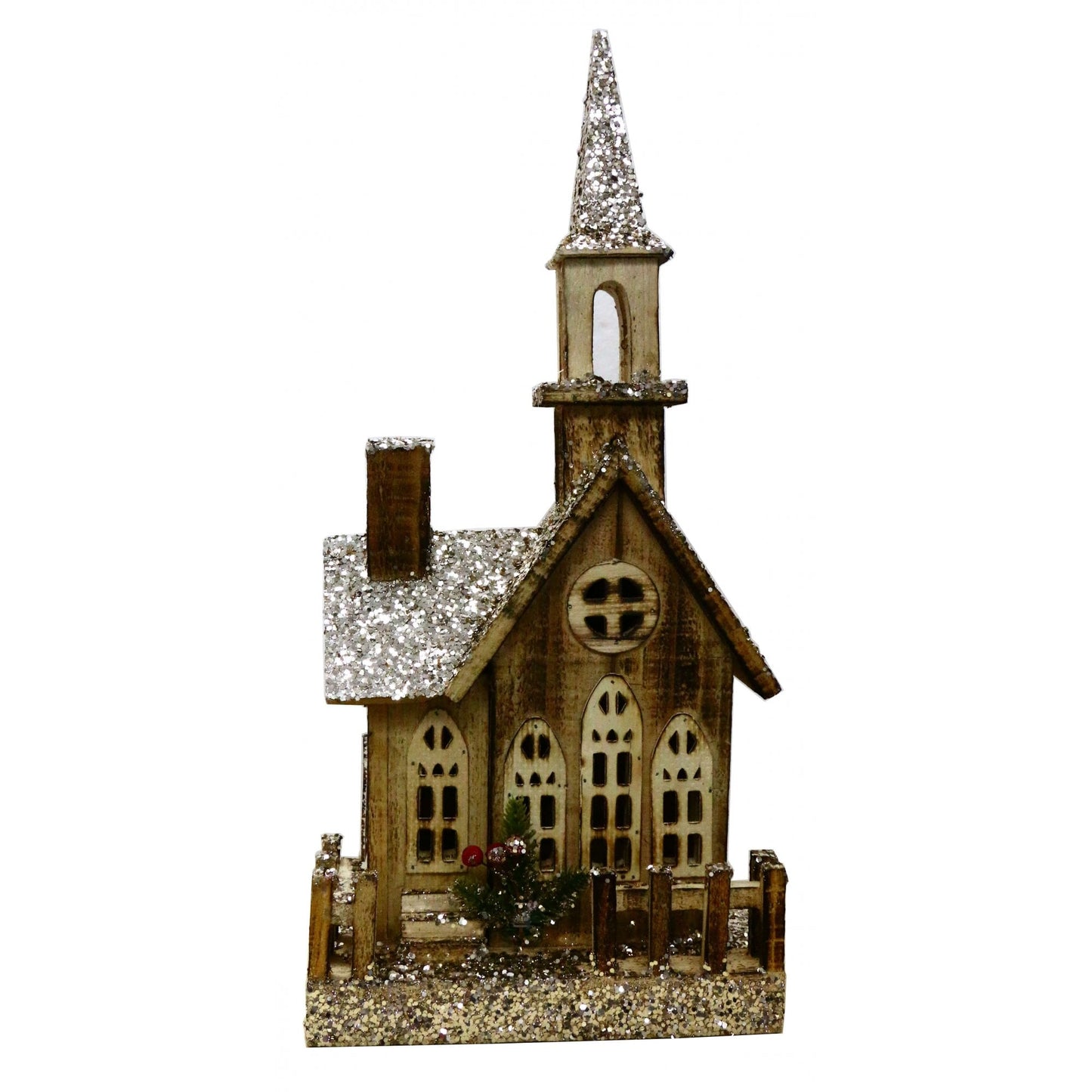 Christmas Sparkle Wooden House in Champagne 49cm with 10 LEDS