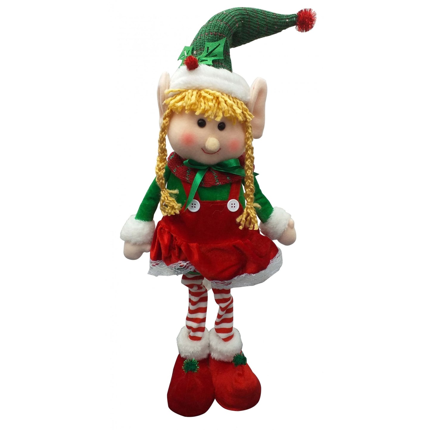 Christmas Sparkle Ethel Elf Standing with Extendable Legs Medium 26" in Red Green