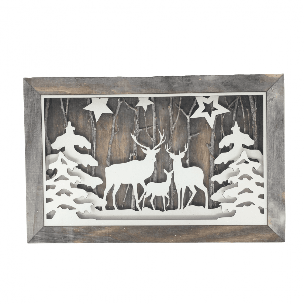LED Light Up Wooden Reindeer and Christmas Scene Shadow