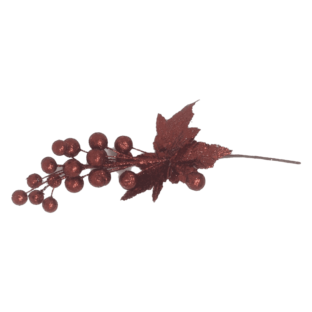 Christmas Sparkle Glittered Grape Stem Pick 28cm in Red