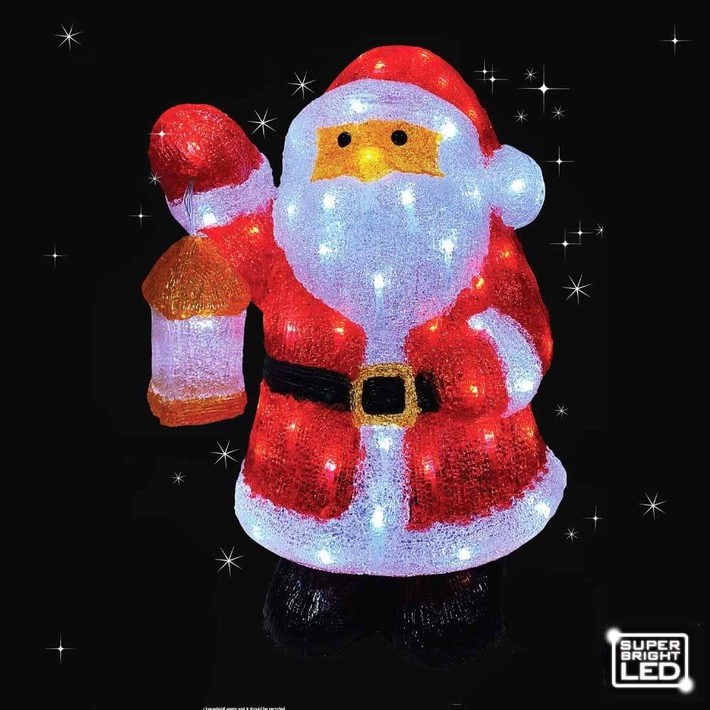 LED Acrylic Christmas Santa Lantern Decoration - 80 LED Lights Size 31X25X45cm Suitable for Indoor & Outdoor Use
