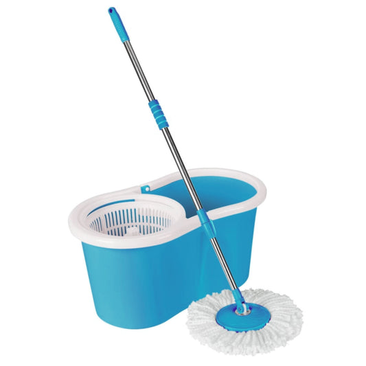Spin Mop Blue Rotating Spin Microfibre Mop Head & Bucket Home Floor Cleaning Set