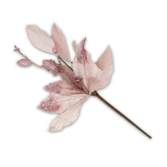 Christmas Sparkle Poinsettia Flower Decoration Stem Pick in Blush Pink