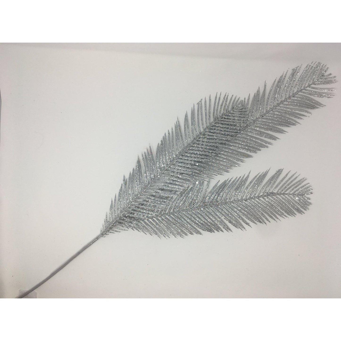 X Large Glitter Feather Branch Stem Pick Christmas Decoration - Silver