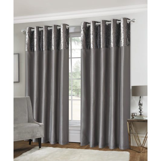 Olivia Velvet Top Eyelet Curtains - Silver