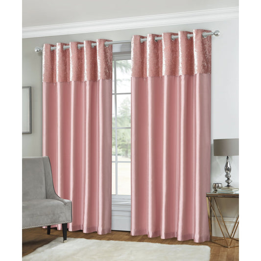 Olivia Velvet Top Eyelet Curtains - Blush