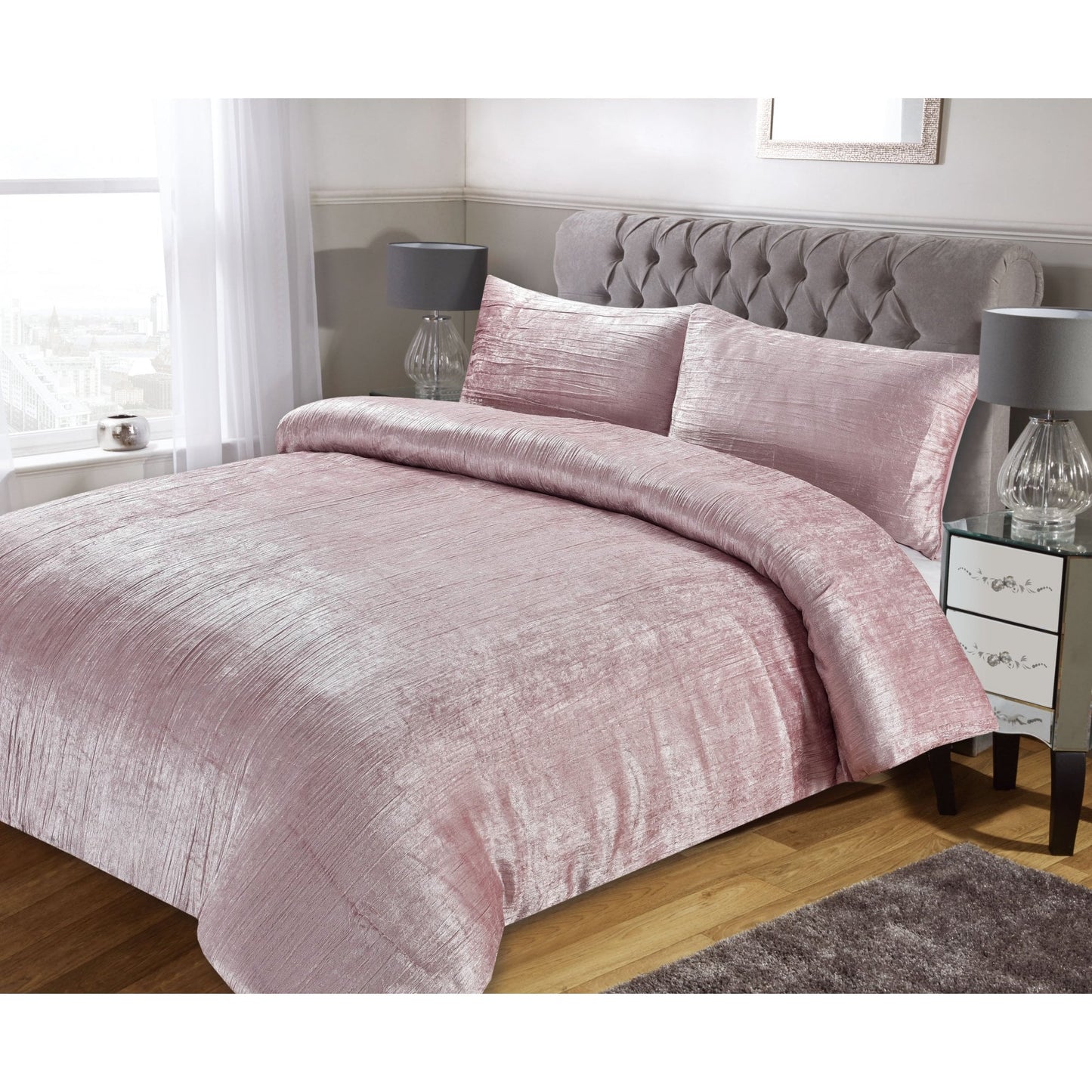 Adeline Crinkle Duvet Set - Blush Pink