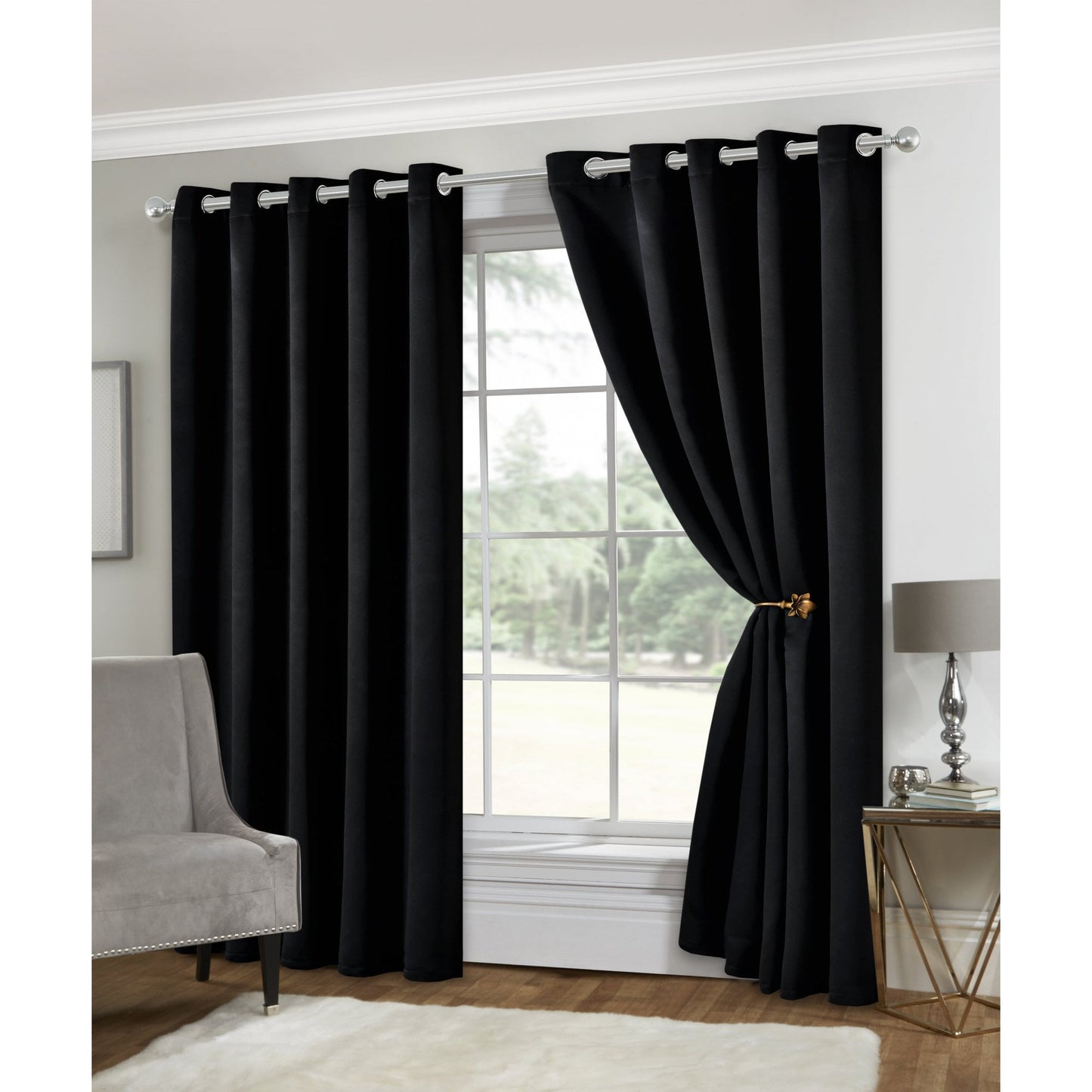 Eclipse Soft Touch Blockout Eyelet Curtains - Black