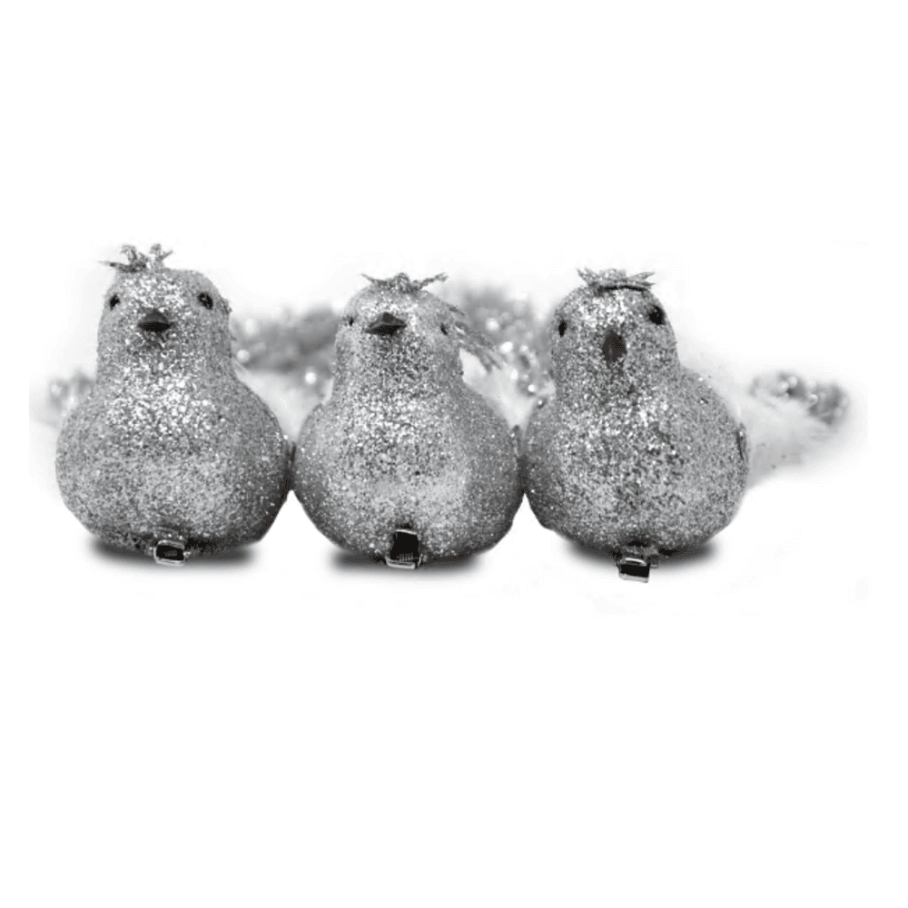 Christmas Sparkle Pack of 3 Glitter Feathered Birds Large in Silver