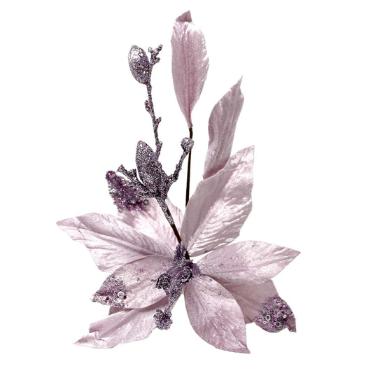 Christmas Sparkle Poinsettia Flower Decoration Stem Pick in Violet